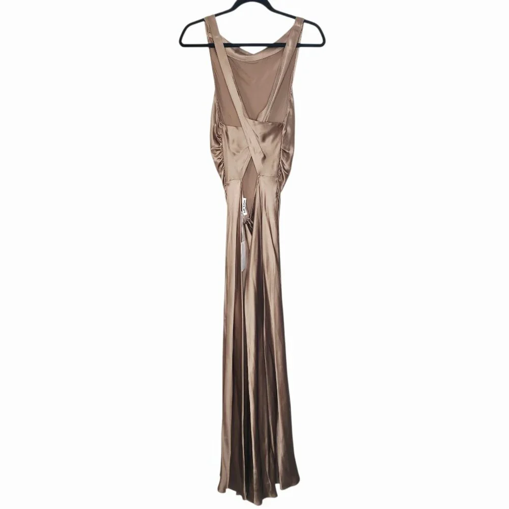 Reformation Casette Midi Dress Croissant Brown Silk Cowl Neck Size‎ 12 NWT